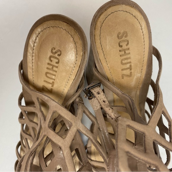 Schutz Women's Jaden Dress Strappy Gladiator Sandals Heels Tan Taupe Nubuck 7.5 - Picture 8 of 13